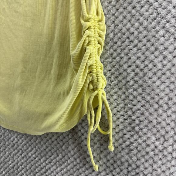 Pilcro Anthropologie Top Womens XL Yellow Rib Knit Square Neck Ruched Tie Tank - Picture 5 of 13
